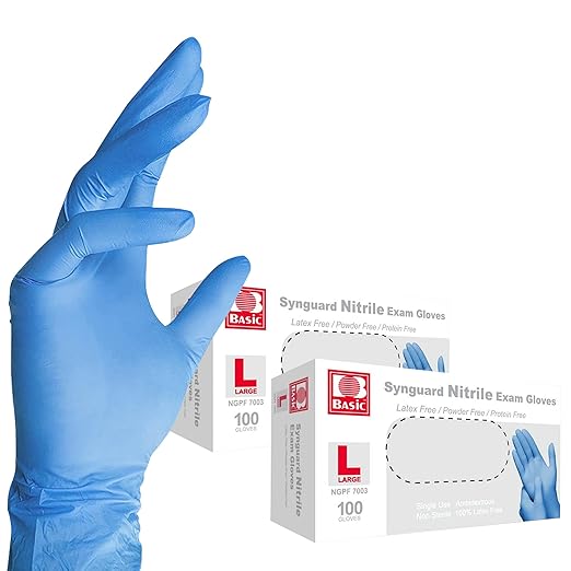 Jointown Basic Medical Blue Nitrile Exam Gloves, 3.5mil,L - Latex-Free & Powder-Free - 2 boxes of 100, Large-NGPF-7003