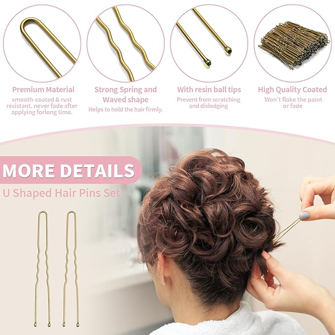 U Shaped Hair Pins -2.4 Inch 250 Count, Hair Pins for Women, Girls, Hairpins for Updos and Bun Hair, Hair Tools for Wedding and Dancing, Includes Storage Box(Bronze)