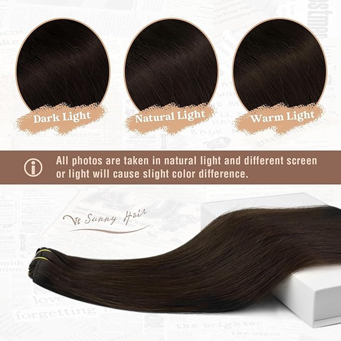 Ve Sunny Real Hair Extensions Clip in Human Hair Dark Brown Remy Hair Extensions for Women Human Hair Clip in Extensions Brazilian Hair Straight 20inch 120g 7pcs