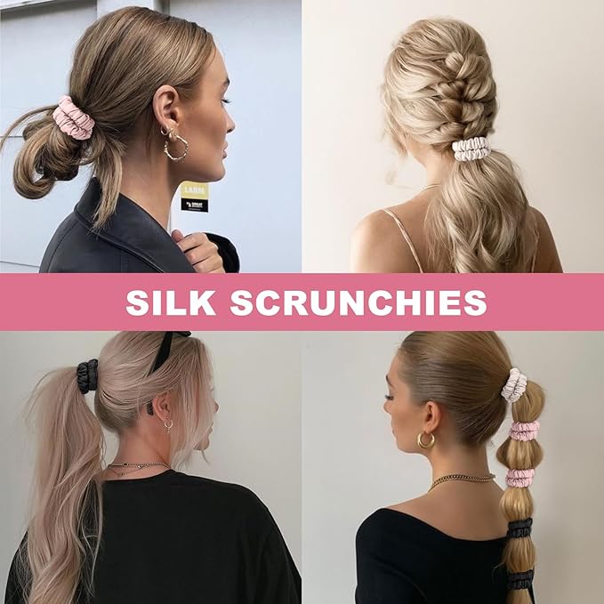 6Pcs Silk Hair Ties Small 22 Momme 100% Pure Mulberry Silk Scrunchies for Women Girls Thin Skinny Hair Sleep Scrunchies No Damage(Color 13)
