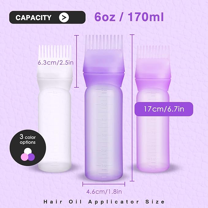 Hair Oiling Applicator, 3 PCS Hair Applicator Bottle, Hair Oiler with Graduated Scale, Root Comb Applicator Bottle 6 Ounce