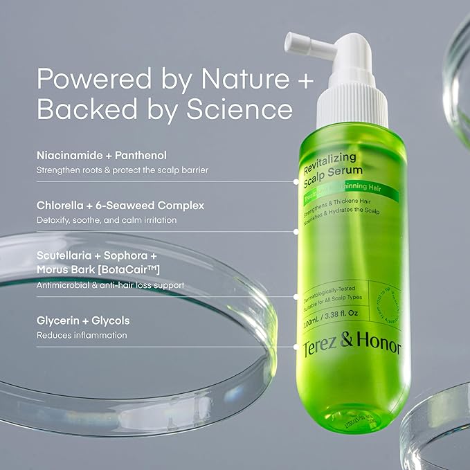 Scalp Serum for Hair Growth Spray – Korean Vegan Treatment for Hair Loss, Thinning & Itchy Scalp, Non-Greasy, Lightweight Formula to Exfoliate Dandruff & Strengthen Roots – For Men & Women (100 mL)
