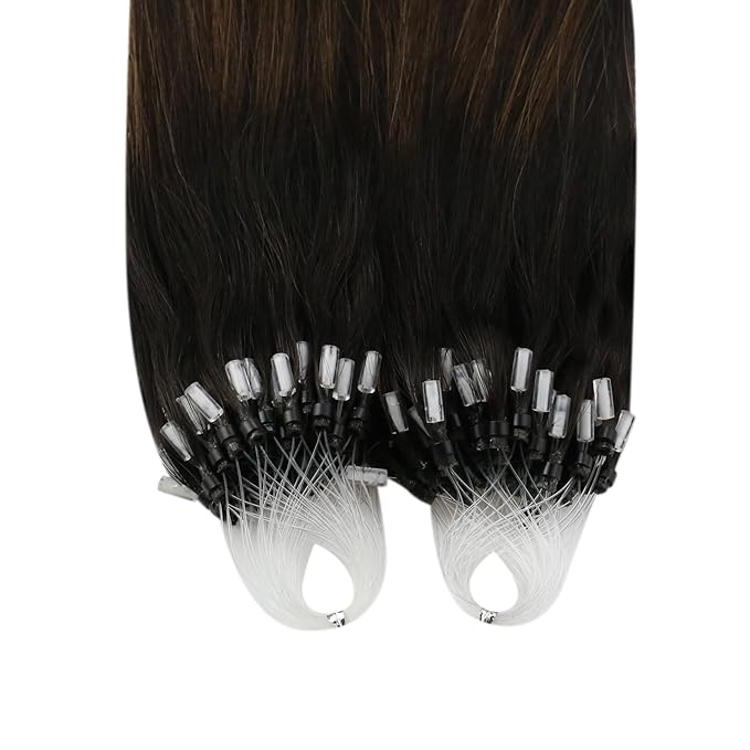 YoungSee Micro Loop Hair Extensions Real Human Hair Brown Microlink Hair Extensions Human Hair Dark Brown Balayage Bead Hair Extension Real Hair 22 Inch Ombre Micro-Bead Hair Extension Soft 50g 50s