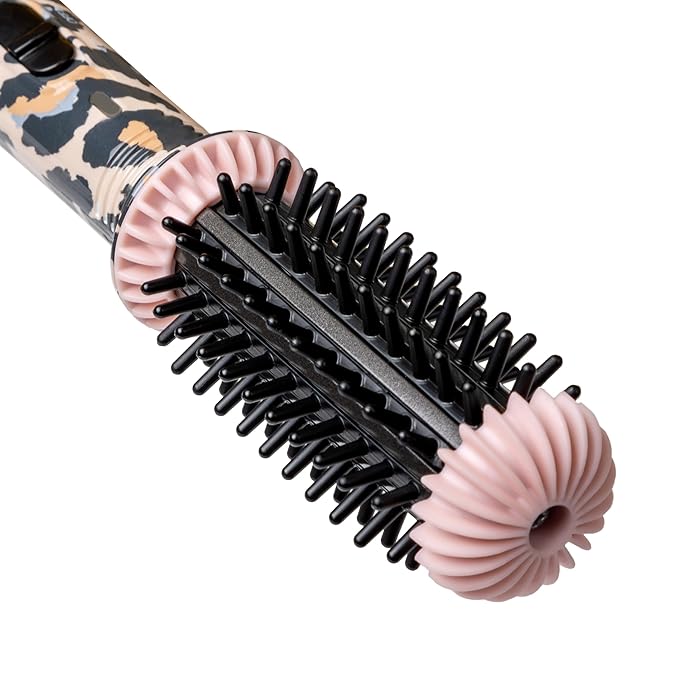 CALISTA GoGo Mini Heated Round Brush | Curl, Touch-Up, De-Frizz, Smooth, and Style Hair with Mini 7” Styling Tool | Heats to 365°F | Perfect Travel Tool | Dual Voltage (Cheetah)
