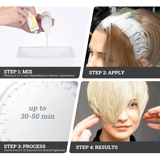 Hair Bleach Kit, Hair Lightener for Dark Hair, Bleach Cream with Hair Mask, Protect & Repair While Lightening, Lifts up to 8 Shades, Complete kit with Tint Bowl, Brush, Gloves & Cap