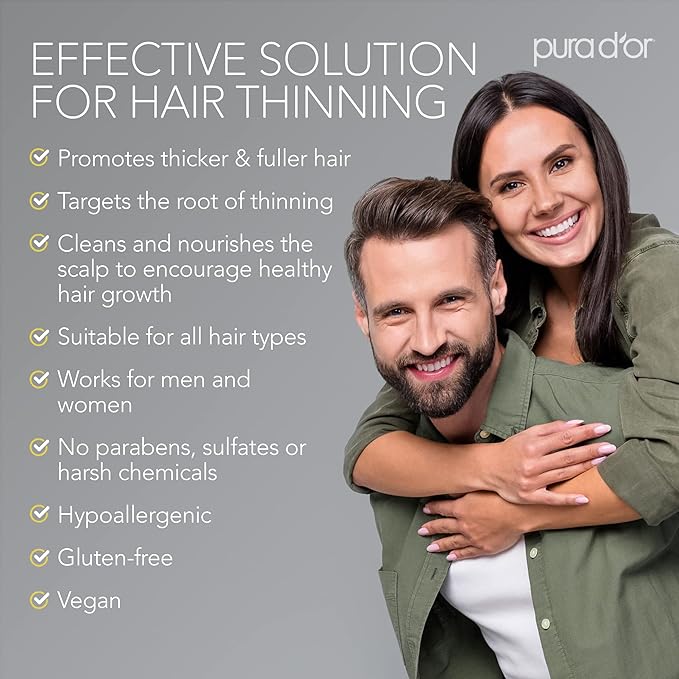 PURA D'OR Original Gold Label Anti-Thinning Shampoo – CLINICALLY TESTED Botanical Formula – Biotin & Argan Oil – Sulfate-Free Strengthening & Volumizing for Fuller-Looking Hair, Men & Women, 16 fl oz