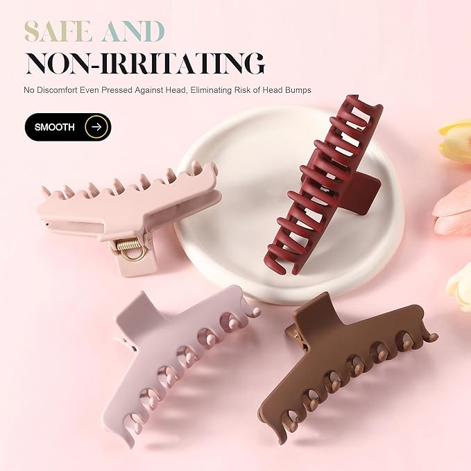4Pcs Cloud Claw Clips for Women, 4.3 Inch Non-Slip Strong Hold Hair Claws, Unbreakable & Durable TPEE-Silicone Blend, Large Bendable Cozy Hair Clip for Thin/Thick/Curly Hair, All-Day Comfort