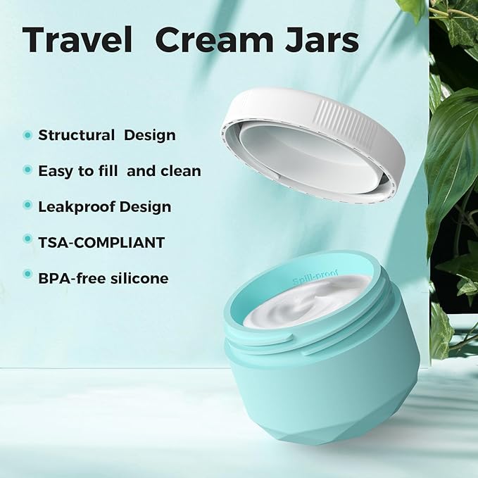 Travel Containers for Toiletries, 4-Pack TSA Approved Silicone Jars (1.7oz) - BPA Free Leakproof Cosmetic Containers for Creams, Lotion, Skincare & Makeup with Bonus Waterproof Bag
