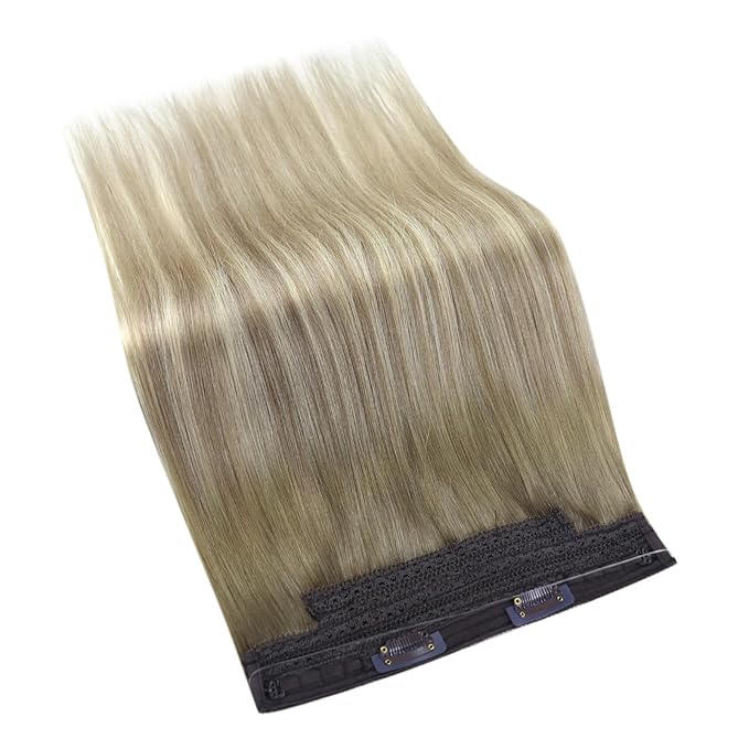 YoungSee 120G Wire Hair Extensions Human Hair Ombre Hair Extensions Invisible Wire Balayage Ash Blonde Ombre Platinum Blonde Fish Line Extensions 18Inch