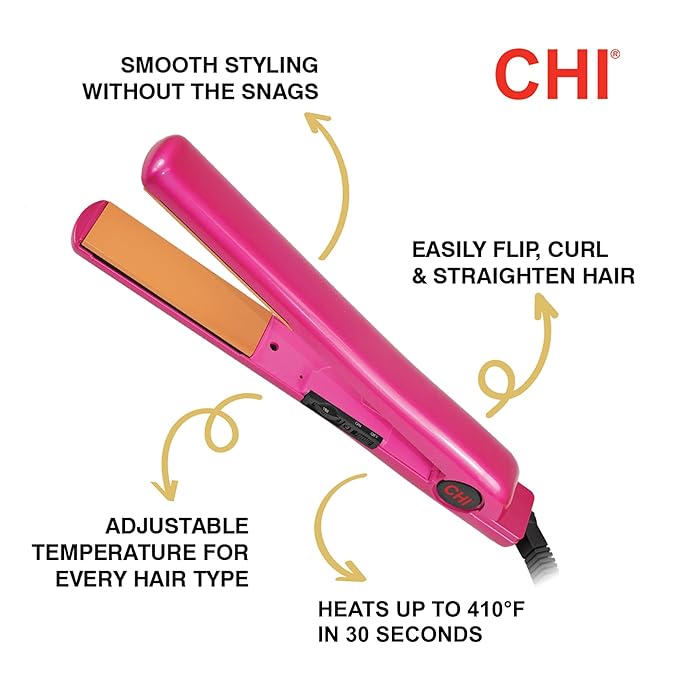 CHI Tourmaline Ceramic Series Flat Iron, Hair Straightener For Silky Smooth Hair, Ideal For Straightening Or Curling Hair, 1" Iron, Pure Pink