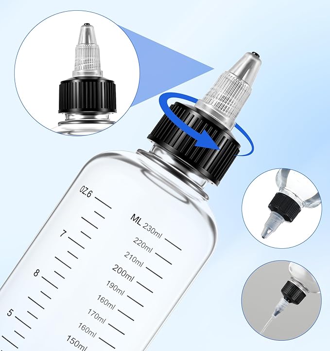 2 Pack Hair Dye Applicator Bottle, Hair Dye Bottle Applicator 8.5oz with Graduated Scale & Twist-On Cap, Plastic Applicators for Root Touch-Up, Salon & Home Use, Clear