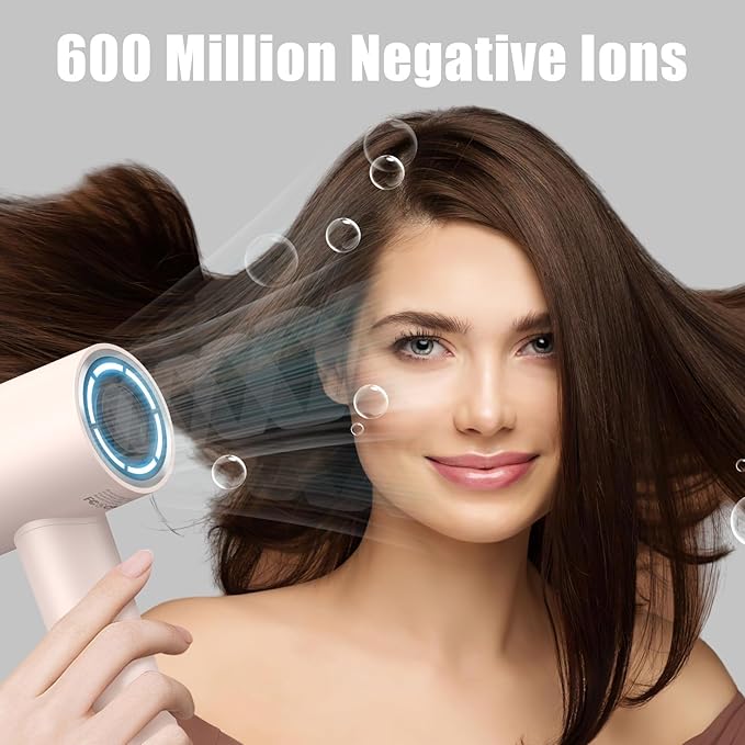 (OUTLET)slopehill 110,000 RPM Professional Hair Dryer - 0.8lb Ultra-Lightweight, 2 Billion Ion Technology for 98% Frizz Reduction, AI Smart-Temp Control, Magnetic Attachments for All Hair Types (Pink)