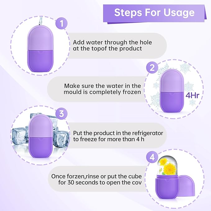 Ice Roller for Face and Eye, Facial Beauty Ice Roller Skin Care Tools, Ice Facial Cube, Gua Sha Face Massage, Silicone Ice Mold y (Purple)
