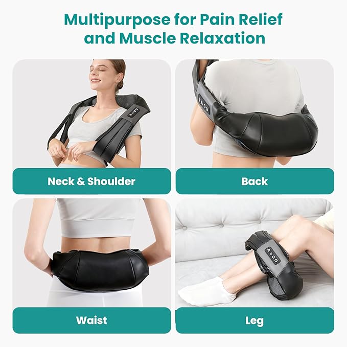Nekteck Shiatsu Neck Massager for Pain Relief Deep Tissue with Heat, 3D Kneading Massage Pillow Back Shoulder Massagerfor Body Muscle, Plug-in Use for Home Office Car, Gifts for Mom Dad Him Her
