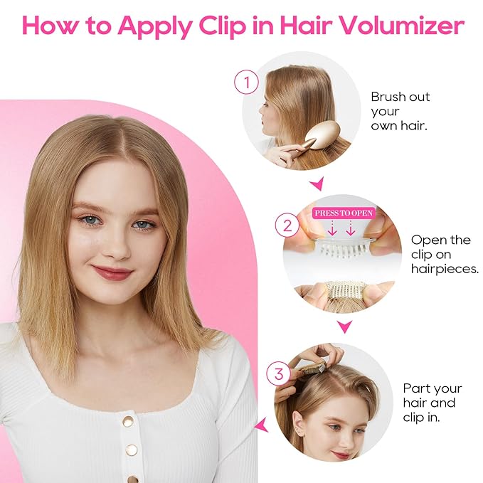 REECHO Clip in Hair Volumizer, 2PCS 6 inch Short Thick Clip in Hairpieces Adding Extra Volume Hair Extensions for Women (Dark Blonde)