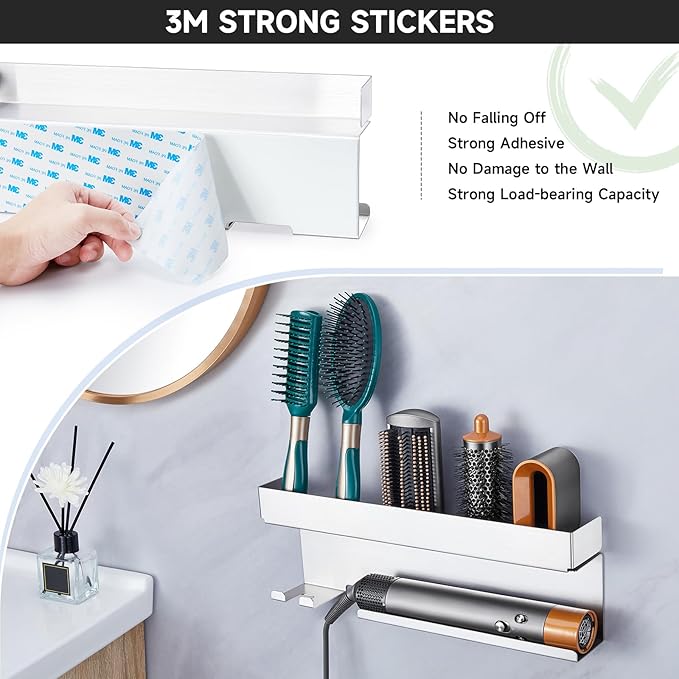 Storage Hair Dryer Holder for Curling Iron Wands Accessories, Hair Straightener Holder, Wall Mount Hair Tool Organizer for Styler Attachments,Stainless Steel Curling Iron Holder Organizer for Bathroom