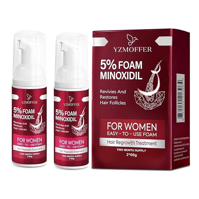 5% Minoxidil Foam for Women, Hair Regrowth Treatment for Thinning Hair and Hair Loss, Lightweight Non-Greasy Formula, Dermatologist Recommended, 2 × 60g (2-Month Supply)