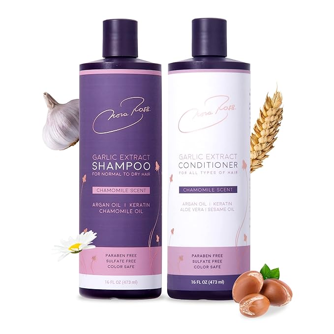 Nora Ross Garlic Extract Daily Shampoo and Conditioner Set with Chamomile Scent – Thickening Shampoo & Hydrating Conditioner Duo – Color Safe Formula for Women and Men with Normal to Dry Hair – 16oz
