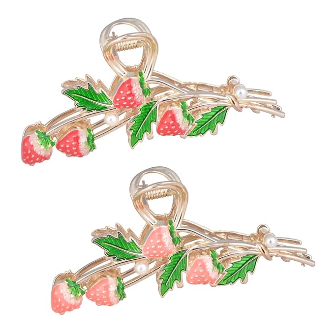 Hair Clip 2Pcs Cute Strawberry Metal Hair Claw Strong Non Slip Hold Hair Jaw Pink Acetate Hair Clips Accessories for Women and Teens Fashion Hair Supplies
