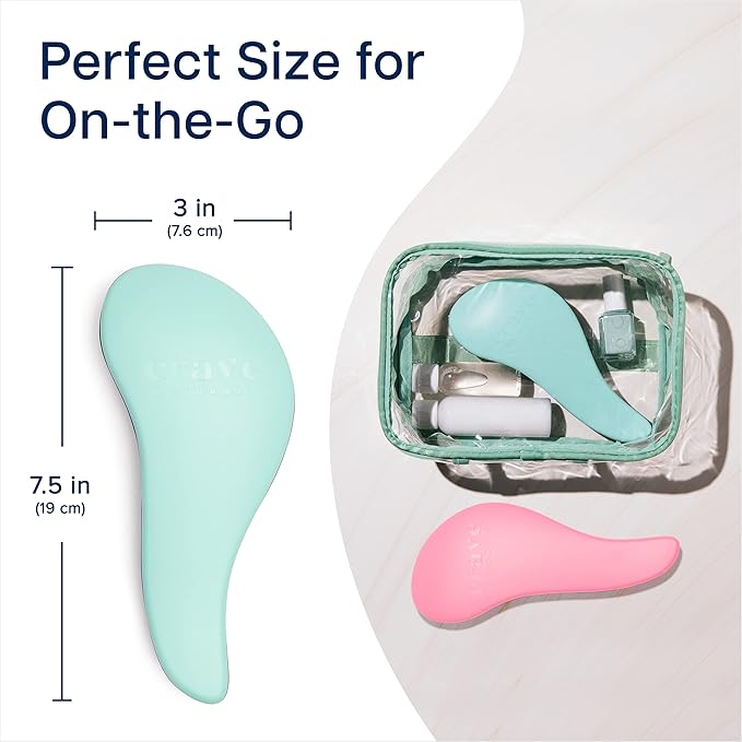 Crave Naturals Glide Thru Detangler Brush Pack of 2 - Curly Hair Brush for Women and Kids - Wet and Dry Comb for Adults - Soft Flexible Bristles for Gentle Use - Turquoise and Pink