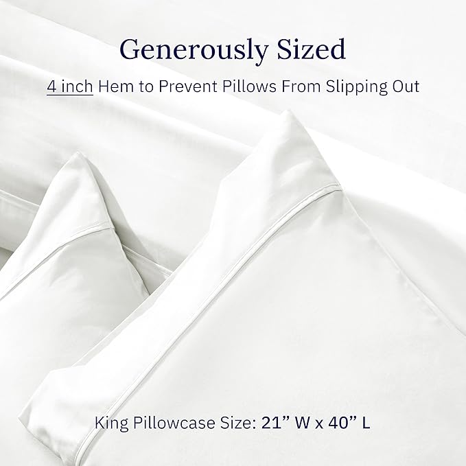 California Design Den King Size Pillowcase Set - 400 Thread Count, 100% Cotton Sateen, Set of 2 Pillow Covers, Soft and Breathable - Ivory (Pale Tone)
