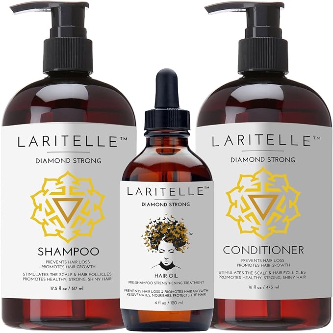 Laritelle Organic Hair Growth Set – Diamond Strong – Shampoo, Conditioner & Treatment Combo – Nourish, Strengthen & Promote New Hair Growth – Made in USA