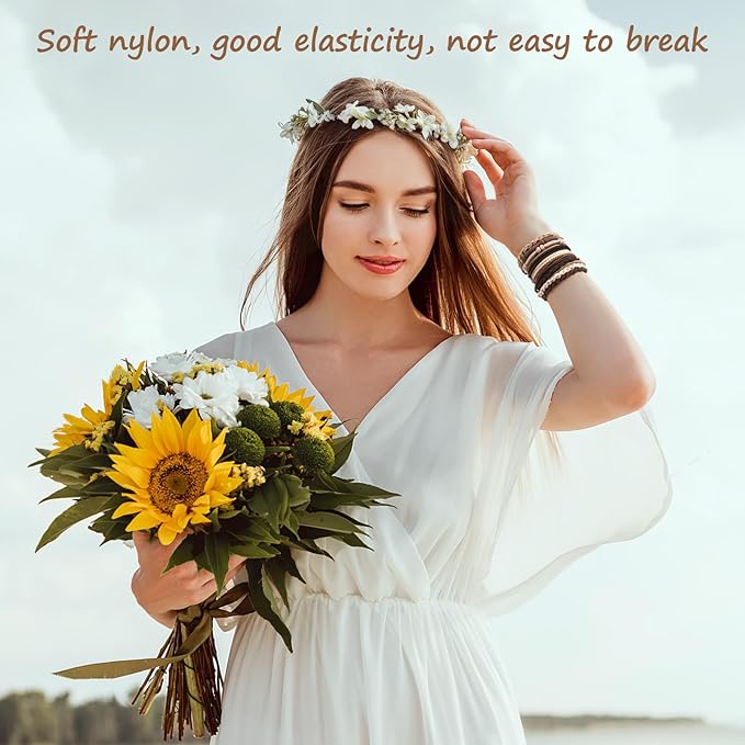 Boho Hair Ties, 20 PCS of 4 Styles Cute Bands for Thick or Thin Hair, No Damage Elastic Bracelets, Brown Hair Accessories for Girls and Women