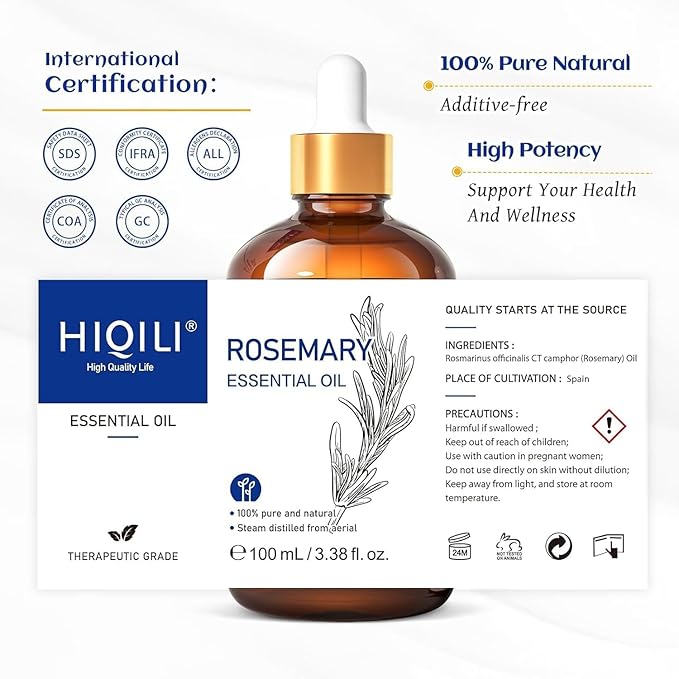 HIQILI Essential Oil for Diffuser (3.38 Fl Oz (Pack of 1), Rosemary)