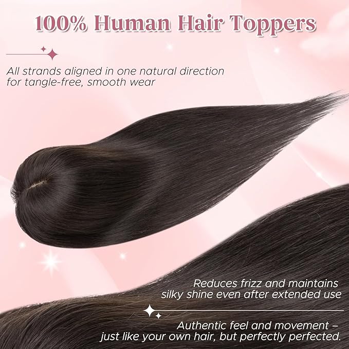 Real Human Hair Toppers for Women 3.54"*4.72" Silky Base 150% Density With Bangs Adjustable Parting Clip-In Topper Hairpieces for Women with Thinning Hair 14 Inches Natural Black