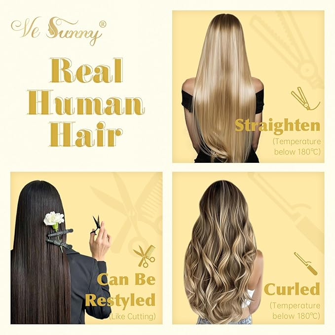 Ve Sunny Real Hair Extensions Clip in Human Hair Ash Grey Balayage Platinum Blonde Hair Extensions Clip ins Ombre Remy Straight Human Hair for Women 7pcs 120g 14 inch