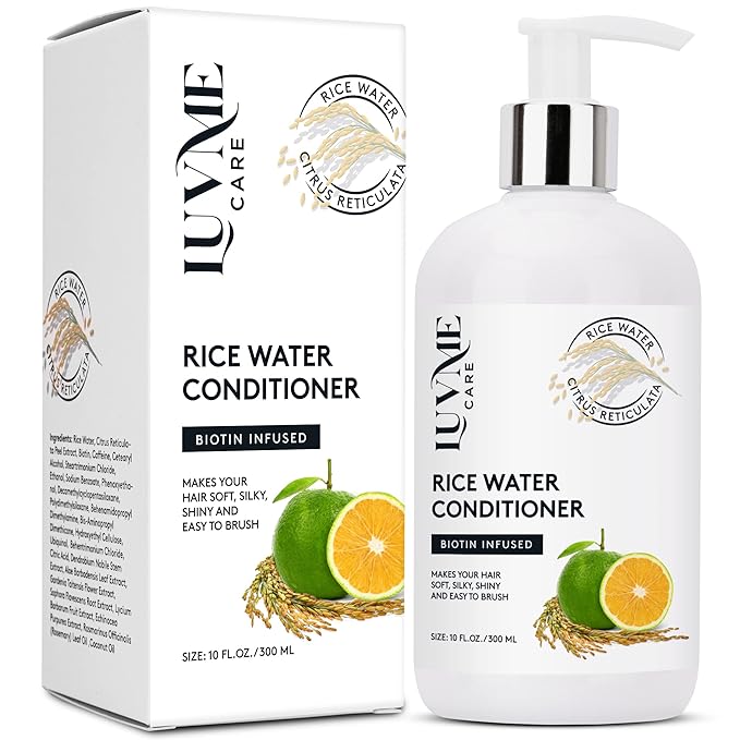 Luv Me Care Rice Water Hair Thickening Conditioner - with Biotin Improve Strength, Volume, and Shine, Deep Conditioning for Dry, Frizzy, or Curly Strands 10 Fl Oz