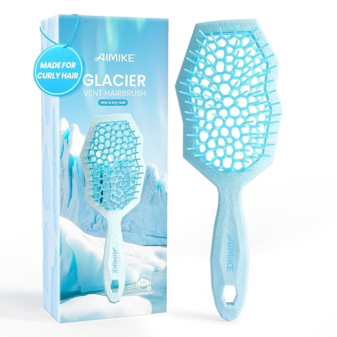 AIMIKE Glacier Detangling Brush, Pain-Free Detangler Brush for Curly Hair Wet & Dry Use, Glide Through Tangles with Ease, Vented Hairbrush for Women's 2c to 4c Curls, Blue