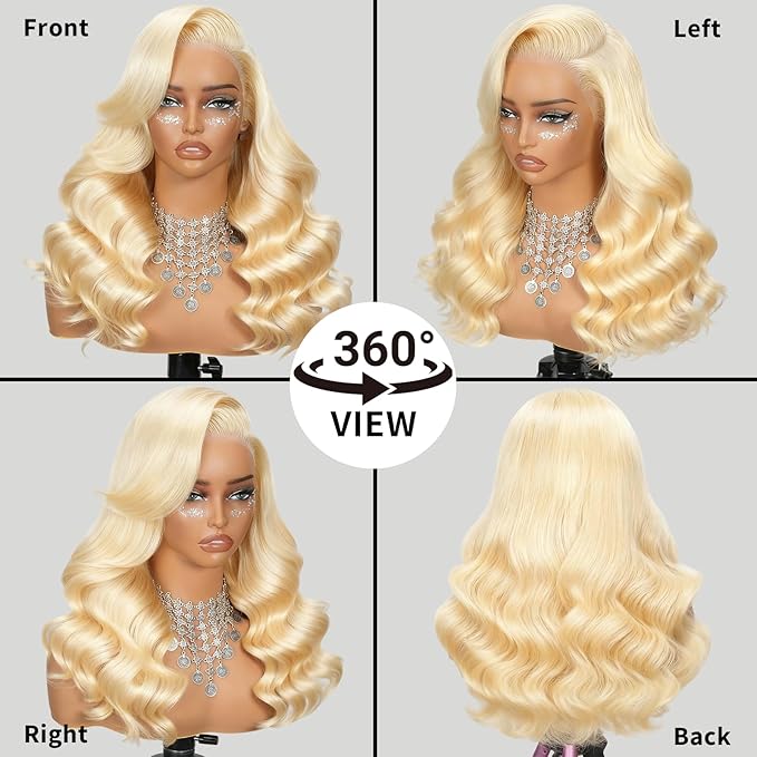 613 Human Hair Wig 30 Inch Hd Lace Full Frontal Wig 13X6 220% Density Body Wave Blond Wig Human Hair Pre Plucked 100% Real Human Hair Triple Lifespan 3X No Tangle No Shedding No Synthetic