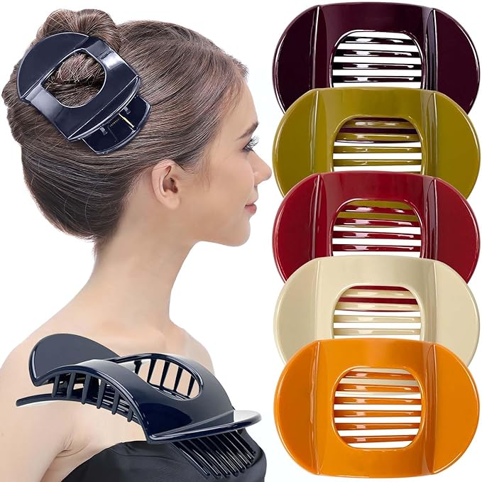 RC ROCHE 6 Pcs Flat Claw Hair Clips for Women Thick Hair French Round Duckbill Square Secure Strong Hold Grip Clamps Barrettes Curved No Slip No Crease Styling Cute Extra Jumbo XL, Large Classic