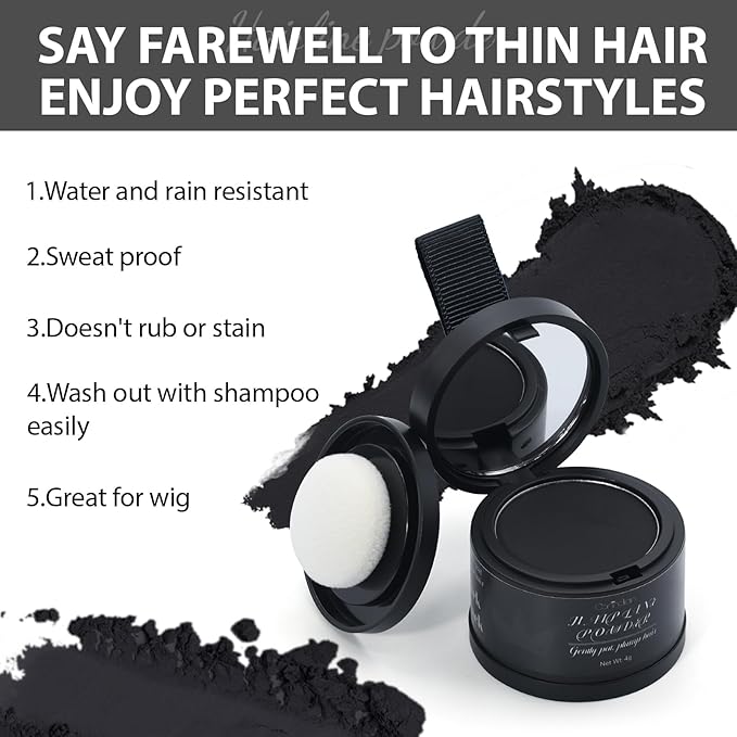 2 Pack Hairline Powder for Women and Men, Used to Root Touch Up Hair Color, Thinning and Gray Hair Coverage and Bald Spots Coverage, Dark Black