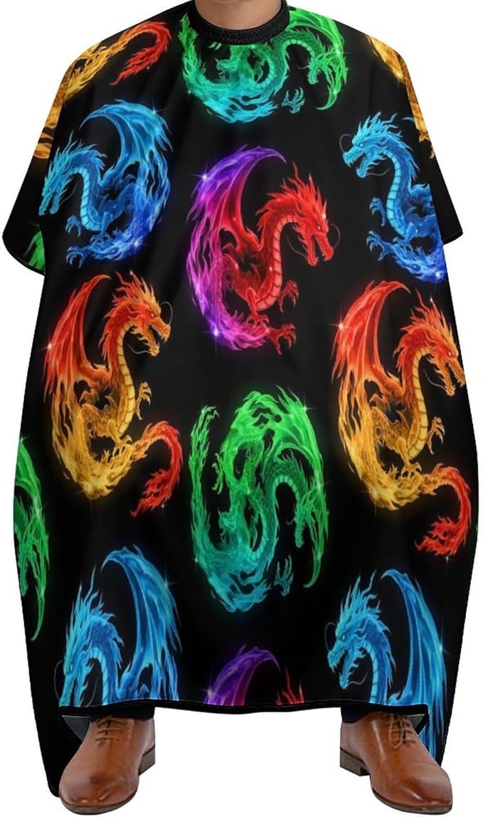 Hairdresser Cape Cool Fire Rainbow Dragon Hair Cutting Gown, Large Long Haircut Apron for Hair Cutting Styling, Haircut Tools