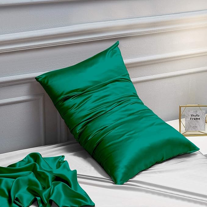 NTBAY 2 Pack Satin Standard Pillowcases for Hair and Skin, Luxurious and Silky Pillow Cases with Envelope Closure, 20x26 Inches, Dark Green