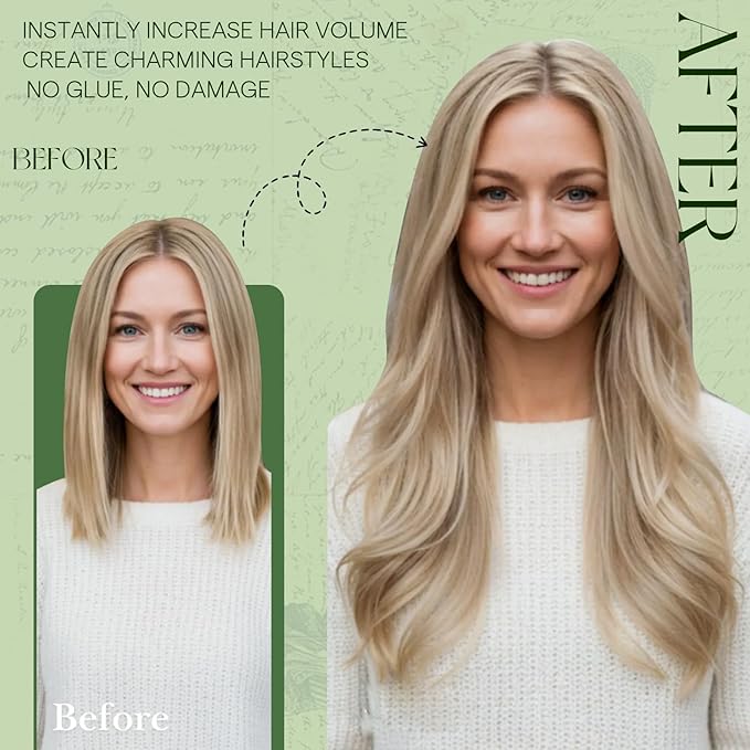 RUNATURE Blonde Clip in Hair Extensions, Real Human Hair Clip in Extensions, Short Hair Extensions Clip Ins, Remy Natural Hair, Easy To Apply, 12 Inch 80g 7pcs #16P22 Beige Blonde Highlights