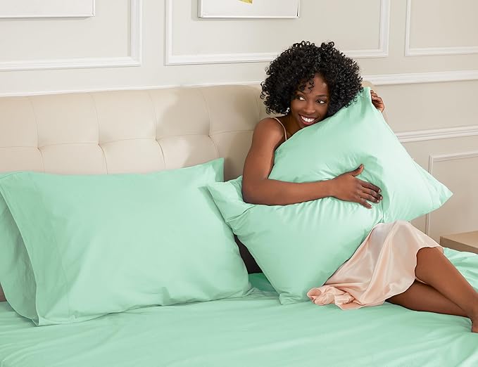 Sunflower King Pillowcases Set of 2, 100% Cotton King Pillow Cases 2, 20×40 inches Zephyr Green, Soft and Breathable