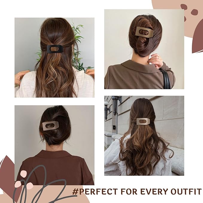 8 Pack Neutral Flat Hair Clips for Women – Large Matte No-Slip Rectangle Claw Clips Thick & Thin Hair in Brown, Black, and Blonde, Strong Hold Square Hair Accessories for Work or Daily Wear