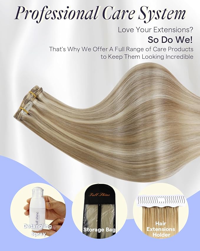 Full Shine Blonde Clip in Hair Extensions Highlight Human Hair 18 Inch for Thick Hair Invisible Clip in Human Hair Extensions Straight Blonde Extensions 18 Inch 135 G