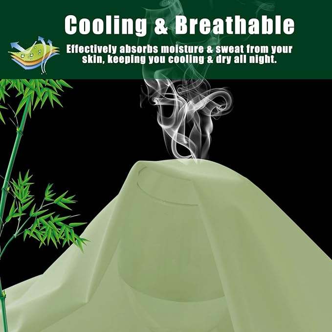 TELUS Pillow Cases King Size 2 Pack, Bamboo Rayon Cooling Pillowcases with Envelope Closure, Cool Breathable Pillow Case for Hot Sleepers & Night Sweats, 20x36 inches, Green