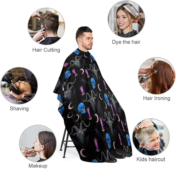 Salon Haircut Capes Goth Raven Skull Goat Haircuting Salon Cape Gown, Full Coverage Dyeing Salon Apron for Hair Cutting Styling, Easy Clean