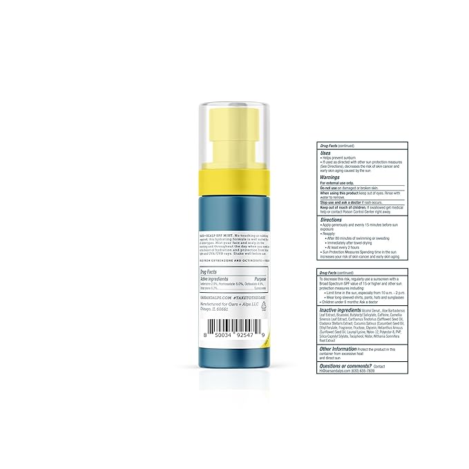 Oars + Alps Face & Scalp Sunscreen Spray Mist, SPF 35 Facial & Hair Sunscreen, Protects from Blue Light, Infused with Aloe Vera + Cucumber, Water & Sweat Resistant, Summer Splash Scent, 2pk