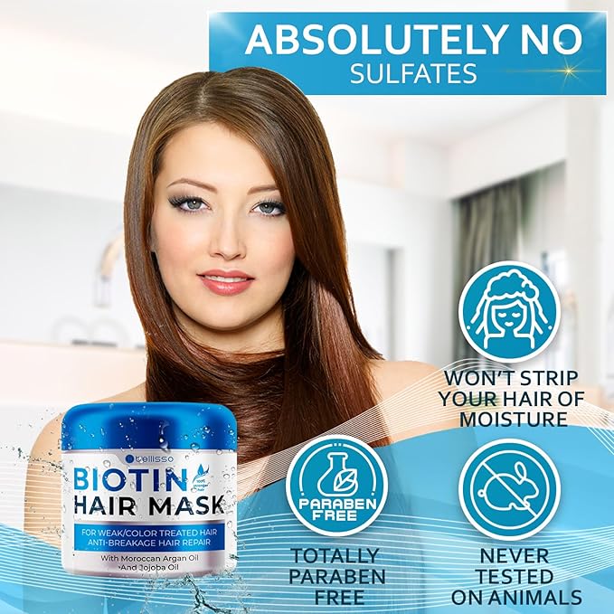 Biotin Hair Mask - Volume Boost and Deep Conditioner for Dry, Damaged Hair - Hydrating Repair Treatment for Women and Men - Moisture Conditioning for Curly Hair and Split Ends - Sulfate Paraben Free
