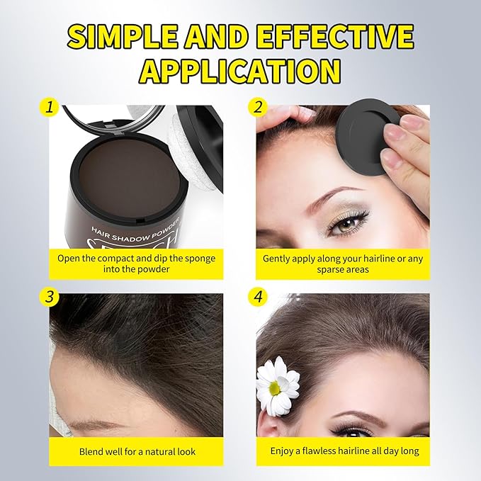 Sevich Hairline Powder 10g with Brush, Instantly Conceals Hair Loss & Thinning & Gray, 48H Waterproof Root Touch Up Powder, Natural Hair Shadow Toppers for Women & Men, 1 Box = 2.5 Boxes,Dark Brown