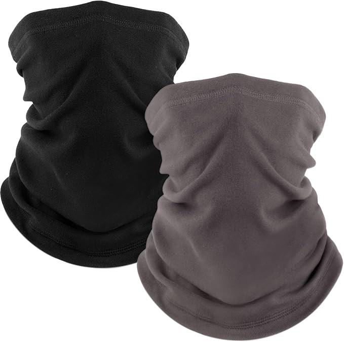 Fuinloth 2 Pack Winter Neck Gaiter, Fleece Warmer Scarf Cold Weather Face Mask Cover for Men/Women