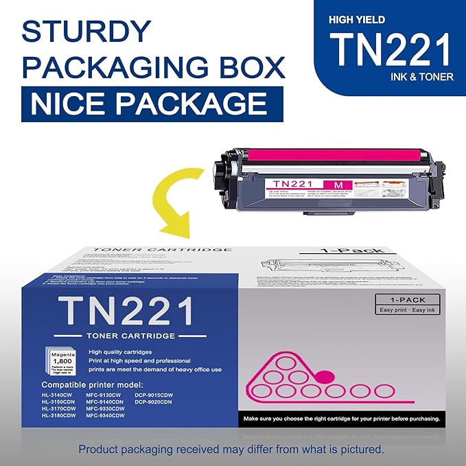 1 Pack TN221 Magenta Toner Cartridge High Yield Compatible TN221 Replacement for Brother HL-3140CW 3150CDN 3170CDW MFC-9130CW 9140CDN 9340CDW DCP-9015CDW 9020CDN Printer