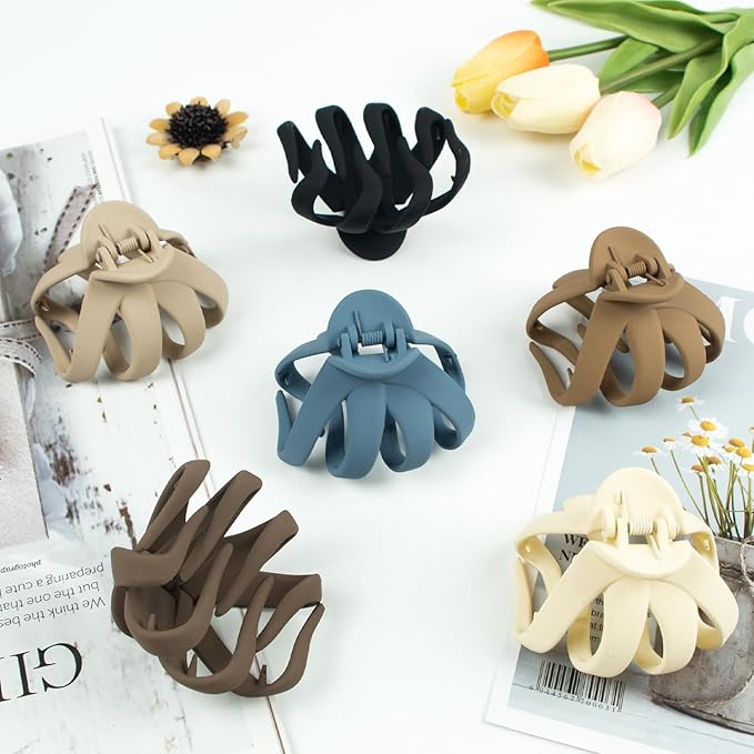 6 Pcs Hair Claw Clips for Women, 2.8" Medium Non-Slip Octopus Jumbo Hair Accessories (Multi-colors)