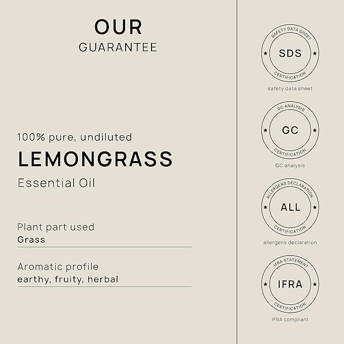 VINEVIDA Lemongrass Essential Oil - Undiluted Lemongrass Oil - DIY Candle Scents - 10 mL for Soap Making & Skin Safe